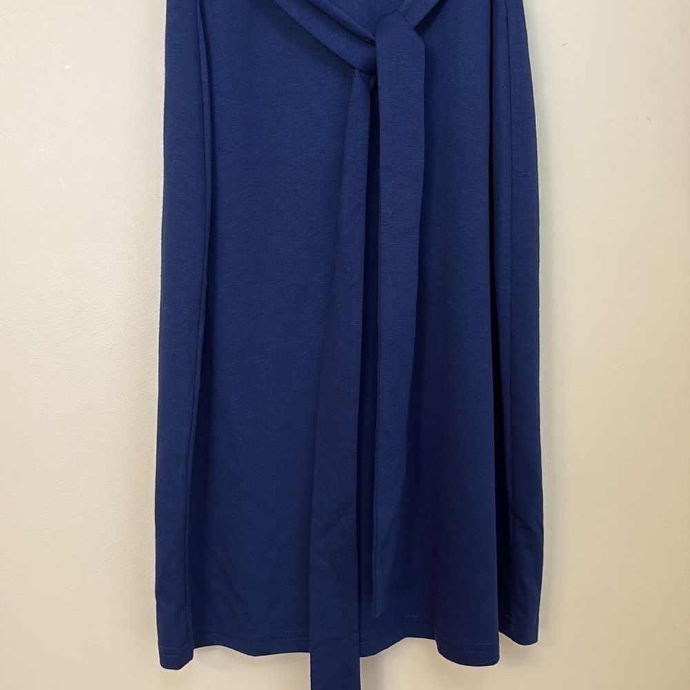 Manydress | NWT Navy Blue Cap Sleeve Belted Unlined Midi Dress Medium - Picture 7 of 14